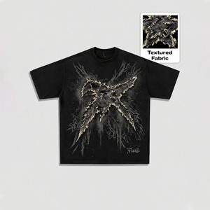 Camiseta Oversize para Hombre con Gráfico de Cruz, Tejido Texturizado, Efecto Desgastado, Lavado Ácido, Estilo Urbano, Algodón Pesado - Product Image 2