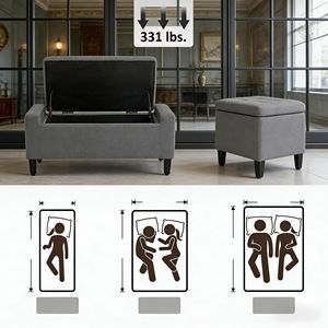 Upholstered Entryway Bench with Lift Top and Rubberwood Legs Ottoman Bench with <b>Storage</b> <b>Stools</b> & Ottomans - Product Image 4