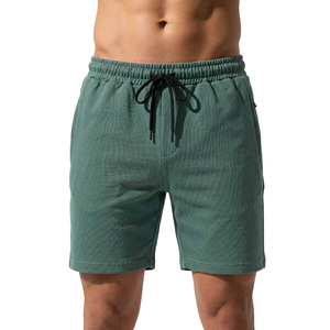 Shorts pour homme en piqué 100% coton vert sauge avec cordon de serrage à la taille, décontractés, respirants, longueur bermuda, couleur unie, tissu tricoté - Product Image 4
