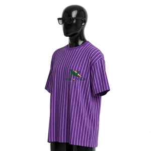T-shirt unisexe NEXTEX à rayures fines, violet rose, en jersey de coton doux, col rond, décontracté - Product Image 4
