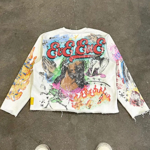 Vintage Graphic T Shirt <b>Distressed</b> Streetwear Oversized Tee Graffiti Print Washed Cotton Casual Hip Hop Style <b>Top</b> - Product Image 4