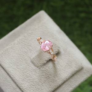 Oval Cut Pink Sapphire <b>Ring</b> 925 Sterling Silver 14K Rose Gold Plated <b>CZ</b> Halo <b>Ring</b> Elegant Jewelry Gift For Women - Product Image 5