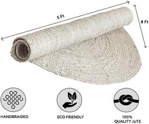 Tapis en jute tressé à la main, réversible, antidérapant, pour salon, usage domestique, respectueux de l'environnement, adapté aux animaux domestiques, motif géométrique oriental - Product Image 2