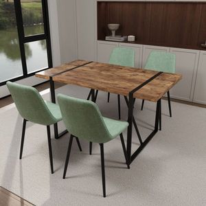 55\" Modern Dining Table & 4 Piece Chair Set MDF Dark Wood with Rectangular Metal Medieval Wooden Kitchen Dining for Restaurants - Product Image 4