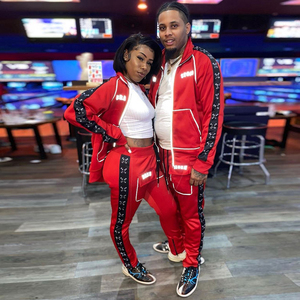 Survêtements de jogging unisexes réfléchissants d'hiver, grande taille, style hip-hop, avec bandes latérales tissées et logo personnalisé - Product Image 1