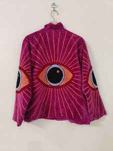 Veste d'hiver pour femme en velours brodée à la main avec motif œil turc, réversible, respirante, écologique, à manches courtes, idéale comme cadeau - Product Image 6