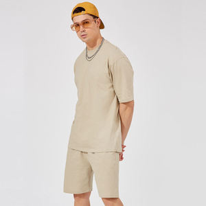 Ensembles de shorts d'été pour hommes 100% coton, style streetwear, t-shirts à manches courtes et shorts, vêtements d'été pour hommes, services OEM - Product Image 1