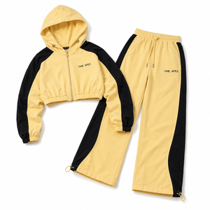 Ensemble de survêtement ONE APEX pour femme, comprenant un sweat à capuche court jaune beurre et un pantalon large à cordon de serrage en coton premium, style urbain - Product Image 2