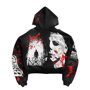 Hoodie court zippé personnalisé en molleton 100 % coton, coupe oversize, style streetwear, écologique, respirant, OEM - Product Image 1