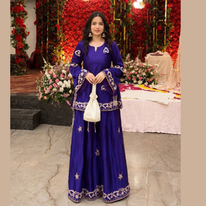 Ensemble Kurti et Palazzo en Crêpe de Soie Français Premium Anti-Plis avec Broderie Paillettes et Zari, et Dupatta – Fabricant Textile Aarika - Product Image 5