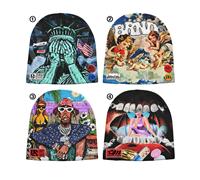 BRAND STUDIOS Bonnet unisexe en acrylique, style urbain, imprimé dessin animé peint à la main, 48-50cm, bonnet d'hiver décontracté, casquette hip-hop