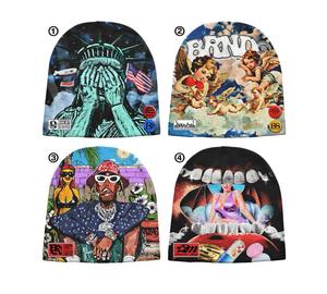 BRAND STUDIOS Bonnet unisexe en acrylique, style urbain, imprimé peint à la main, 56-58CM, bonnet d'hiver décontracté, casquette hip-hop unisexe - Product Image 5