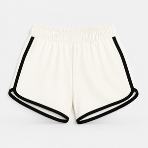 Shorts de course rétro pour femmes, taille élastique, style sportif contrastant, shorts respirants en polyester et élasthanne tricotés - Product Image 1