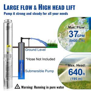 Pompe submersible pour puits profond 3HP/2200W 230V/60Hz avec débit de 37 GPM, hauteur de refoulement de 640 pieds, cordon électrique de 33 pieds, pompe à eau en acier inoxydable de 4 pouces - Product Image 3