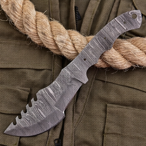 Cuchillo de Acero de Damasco Forjado a Mano de Alta Calidad, Hoja Lisa Pulida, Punta Caída, Kit para Fabricación de Cuchillos de Caza y Camping, OEM - Product Image 1