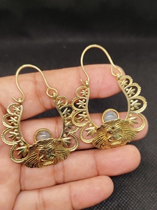 labradorite Export Brass Gemstone Drop Earrings Bulk Handcrafted Gold Plated Finish Pattern Bezel - Product Image 3