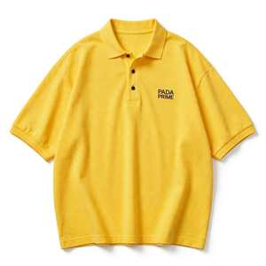 Polo à manches courtes surdimensionné jaune pour homme Pada Prime, boutonné, décontracté, avec logo imprimé sur la poitrine, 100 % coton, 220 grammes - Product Image 1