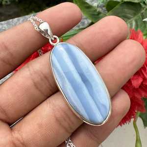 NIKHIL GEMS Élégant pendentif en opale bleue, argent sterling 925, fait main, bijoux de fiançailles vintage, cadeau pour elle, évaluation par un tiers - Product Image 2