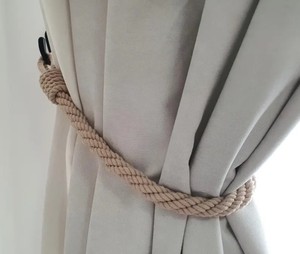 Beige Cotton Rope <b>Curtain</b> Tieback, Slim Twisted Drapery Holdback, Minimal Window Decor - Product Image 2