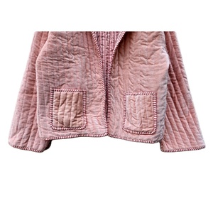 Veste kimono matelassée en velours pour femme, broderie en coton, longueur standard, réversible, ouverte sur le devant, rayures automnales - Product Image 5
