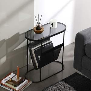 Hot Selling Metal <b>Side</b> <b>Table</b> Office Furniture Glass Top <b>with</b> Newspaper Rack End <b>Table</b> Cabinet for Living Room, <b>Drawing</b> Room - Product Image 4