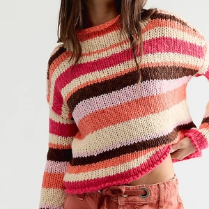 Suéter de Punto Personalizado para Mujer, Invierno 2026, Diseño a Rayas, Cuello Redondo, Manga Larga, Casual, 100% Acrílico, Tejido a Mano - Product Image 1