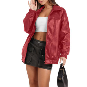 Chaqueta de cuero genuino clásica vintage para hombre, transpirable, estilo motero, con cremallera y cuello alto; Chaqueta de plumón para mujer. - Product Image 3
