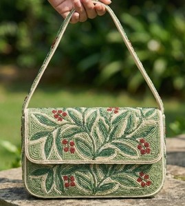 Bolso de Hombro para Mujer con Bordado a Mano y Cuentas, Diseño de Hojas Verdes, Bolso Cruzado con Solapa de Cuentas, Bolso de Fiesta de Verano, Venta al por Mayor - Product Image 4