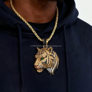Pendentif Tigre en Moissanite Diamant, Collier Hip Hop Glaçé, Bijou Animal, Breloque Tendance, Pendentif en Argent Sterling 925 Plaqué Rhodium - Product Image 5