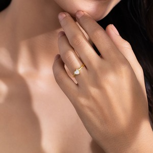 Bague minimaliste en forme de cœur avec diamant naturel en argent sterling 925 plaqué or pour femmes - Product Image 6