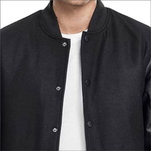 OEM Manufacturer's Custom Logo Varsity Jacket High Quality Premium Leather Black Plain Jacket <b>Warm</b> Leather Sleeves Plus Size Men - Product Image 4
