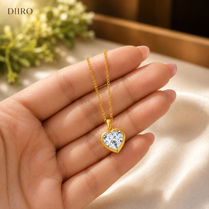 Collier pendentif en moissanite en forme de cœur serti de pierres, plaqué or jaune 14 carats, bijoux pour femmes à porter tous les jours - Product Image 6