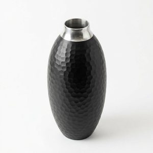 Handmade Aluminum Tall Vase 14 cm <b>Matte</b> Black Raw Rim Bright Rim Collar Nadi Hammered Two Tone Home Decor Hotel - Product Image 2
