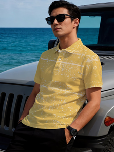เสื้อโปโลสีน้ำเงินแบบปรับแต่งได้ แขนสั้น สวมใส่สบาย ระบายอากาศได้ดี ผลิตจากผ้าฝ้ายถัก พิมพ์ลาย AOP ด้านหน้าและแขนเสื้อ สำหรับผู้ชาย ผลิตในบังกลาเทศ - Product Image 5