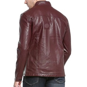 Wholesale Price Elegant Style <b>Men's</b> Genuine PU Leather <b>Jacket</b> Stand Zipper Motorbike Winter Breathable Waterproof Plain Dyed - Product Image 4
