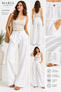 Collection en gros de vêtements en lin/coton de qualité supérieure - Ensemble deux pièces débardeur beige et pantalon décontracté blanc, coupe ample, taille haute, jambe large - Product Image 3