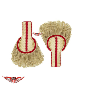 Epaulettes Bordados KEW Beige con Franja Roja, Tela Vintage con Flecos, Diseño Duradero, Ecológico y Personalizable - Product Image 1