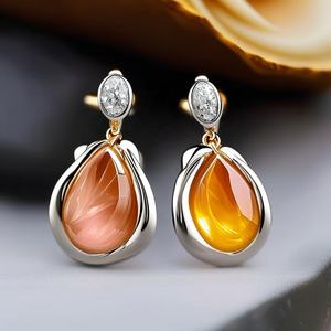 Hermosos pendientes de gota de Plata de Ley 925 y oro de 18 quilates, accesorio de moda para mujeres y niñas - Product Image 3