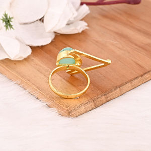Trendy Aqua Oval Gemstone Brass <b>Ring</b> for Women <b>Gold</b> Plated Collet <b>Set</b> Wedding Engagement Fashion Jewelry - Product Image 5