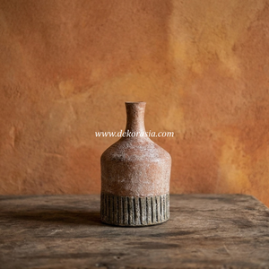 Jarrón de Cerámica Rústico Color Gris Oscuro Rojizo Terracota, con Cuello de Botella y Diseño Acanalado, para Mesa, Vaso para Plantas, Exportador Mayorista - Product Image 2