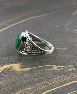 <b>Dainty</b> Green Onyx <b>Ring</b> Fine 925 Silver Classic Ethnic Filigree Style Bezel Set Gemstone Jewelry for Everyday Wear - Product Image 3