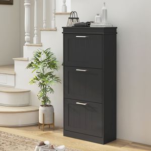 Modern 3-Drawer Shoe <b>Storage</b> Cabinet Black <b>Narrow</b> Organizer for 15 Pairs for Women's Coats in Entryway or Hallway - Product Image 2