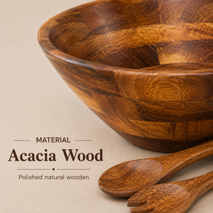 Juego de Ensaladera de Madera de Acacia Premium con Cuchara y Tenedor de Madera, Tazón para Servir Hecho a Mano, Ecológico, para Cocina y Comedor - Product Image 4