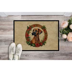 Rhodesian Ridgeback Christmas Flowers <b>Doormat</b> Non-Slip Indoor Outdoor <b>Washable</b> Low Pile Rug for Entryway 24H X 36W Front Door - Product Image 2