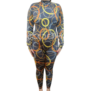 Combinaison moulante sexy à motif chaîne pour femme, col montant, manches longues, extensible, coupe ajustée, tenue une pièce - Fournisseur - Product Image 1