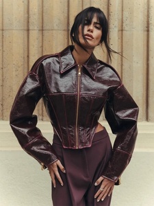 Nouvelle Veste en Cuir Rétro pour Femme, Taille Cintrée, Style Décontracté, Col Revers, Manches Longues, Fermeture Éclair, Motif Arête de Poisson, pour Soirée et Tendance Urbaine - Product Image 1