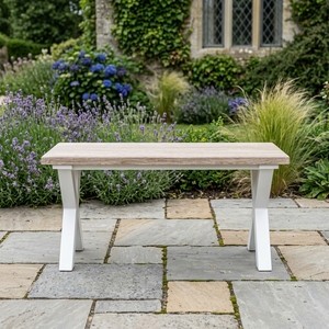 Table basse rectangulaire mobile moderne à pieds croisés en teck massif, finition blanchie, modèle TAB23 pour salon - Product Image 3