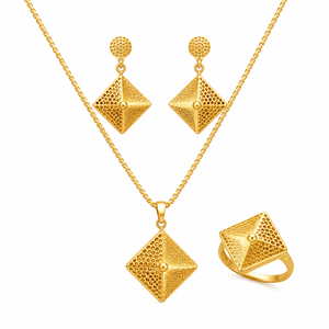 2024 New Arrivals Flower Shape Pendant Set with Earrings & Rings 18K Gold Plated Brass Jewelry Box <b>Chain</b> Women - Product Image 3