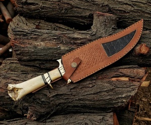 A&M ENTERPRISES Handmade Damascus Steel Straight Fixed Clip Point Blade Outdoor Hunting Bowie <b>Knife</b> Camel <b>Bone</b> <b>Handle</b> Industrial - Product Image 2