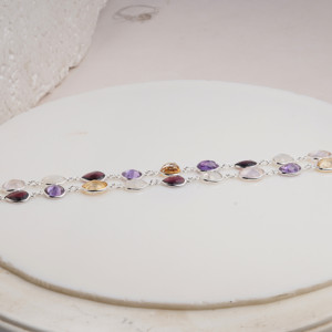Amethyst Garnet Rose Quartz Citrine Multi <b>Gemstone</b> <b>Bracelet</b> 925 Sterling Silver Bezel Set Minimalist Adjustable Unisex Gift - Product Image 3